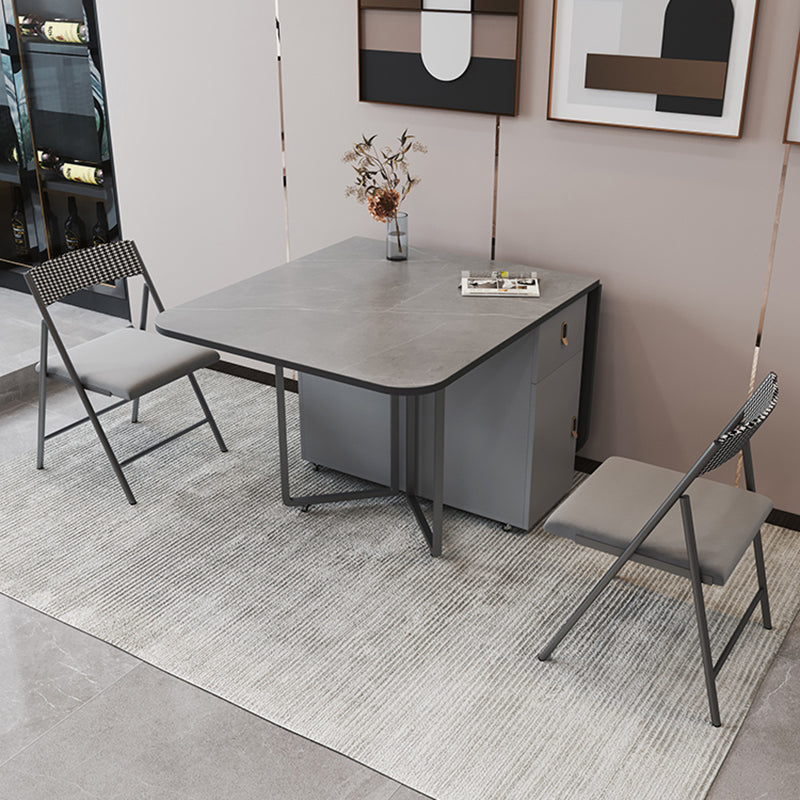 Metal Base Modern Rectangular Table Sintered Stone Top Table with Drop Leaf Gray 55.1"L x 31.5"W x 29.5"H Without Chairs Clearhalo 'Dining Tables & Seating' 'Dining Tables' 'dining_table' 'furn' 'furn_dining_table' 'Furniture' 'furniture_dining_table' 'Kitchen & Dining Furniture' 'kitchen' 'kitchen_dining_table' 5004033