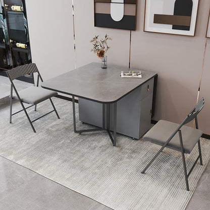 Metal Base Modern Rectangular Table Sintered Stone Top Table with Drop Leaf Gray 55.1"L x 31.5"W x 29.5"H Without Chairs Clearhalo 'Dining Tables & Seating' 'Dining Tables' 'dining_table' 'furn' 'furn_dining_table' 'Furniture' 'furniture_dining_table' 'Kitchen & Dining Furniture' 'kitchen' 'kitchen_dining_table' 5004033