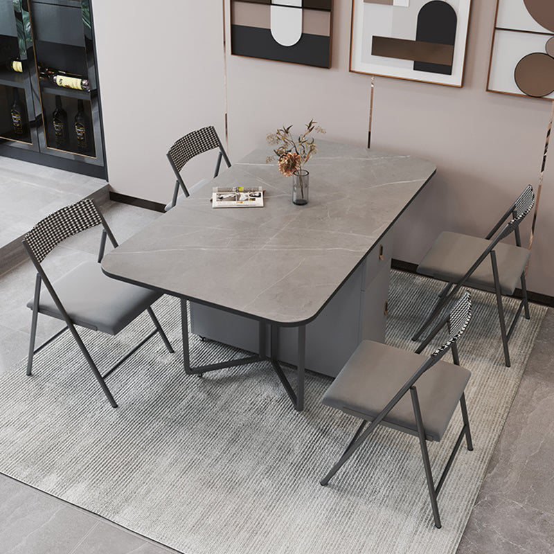Metal Base Modern Rectangular Table Sintered Stone Top Table with Drop Leaf Clearhalo 'Dining Tables & Seating' 'Dining Tables' 'dining_table' 'furn' 'furn_dining_table' 'Furniture' 'furniture_dining_table' 'Kitchen & Dining Furniture' 'kitchen' 'kitchen_dining_table' 5004034