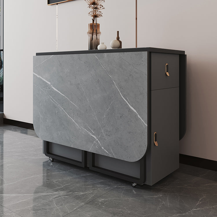 Metal Base Modern Rectangular Table Sintered Stone Top Table with Drop Leaf Clearhalo 'Dining Tables & Seating' 'Dining Tables' 'dining_table' 'furn' 'furn_dining_table' 'Furniture' 'furniture_dining_table' 'Kitchen & Dining Furniture' 'kitchen' 'kitchen_dining_table' 5004035
