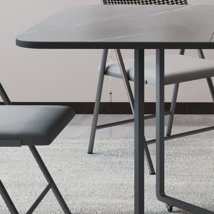 Metal Base Modern Rectangular Table Sintered Stone Top Table with Drop Leaf Clearhalo 'Dining Tables & Seating' 'Dining Tables' 'dining_table' 'furn' 'furn_dining_table' 'Furniture' 'furniture_dining_table' 'Kitchen & Dining Furniture' 'kitchen' 'kitchen_dining_table' 5004039