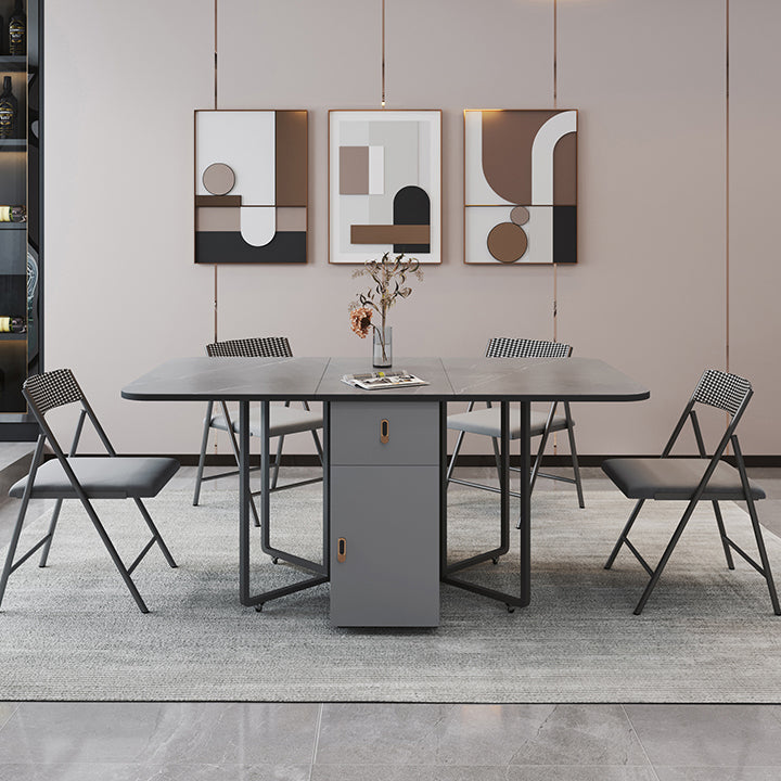 Metal Base Modern Rectangular Table Sintered Stone Top Table with Drop Leaf Clearhalo 'Dining Tables & Seating' 'Dining Tables' 'dining_table' 'furn' 'furn_dining_table' 'Furniture' 'furniture_dining_table' 'Kitchen & Dining Furniture' 'kitchen' 'kitchen_dining_table' 5004042