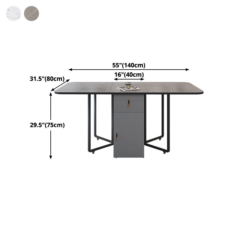 Metal Base Modern Rectangular Table Sintered Stone Top Table with Drop Leaf Clearhalo 'Dining Tables & Seating' 'Dining Tables' 'dining_table' 'furn' 'furn_dining_table' 'Furniture' 'furniture_dining_table' 'Kitchen & Dining Furniture' 'kitchen' 'kitchen_dining_table' 5004043