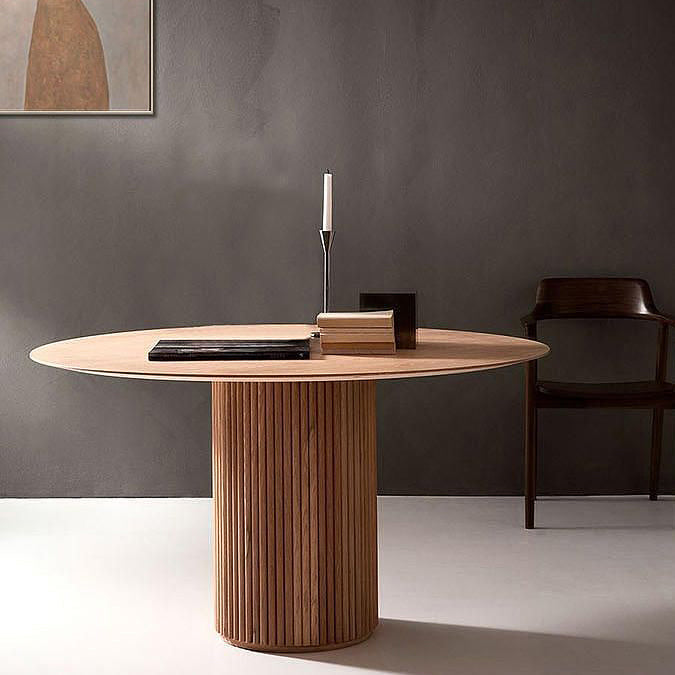 Round Pedestal Modern Dining Table Wood Color Fixed Table with Solid Wood 43.3"L x 43.3"W x 29.5"H Without Chairs Clearhalo 'Dining Tables & Seating' 'Dining Tables' 'dining_table' 'furn' 'furn_dining_table' 'Furniture' 'furniture_dining_table' 'Kitchen & Dining Furniture' 'kitchen' 'kitchen_dining_table' 5004062