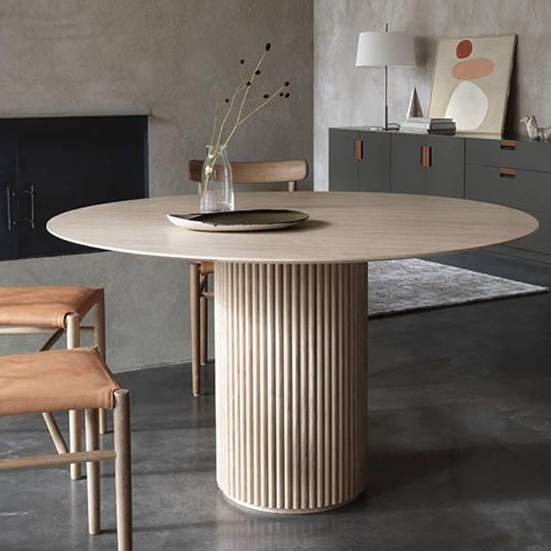 Round Pedestal Modern Dining Table Wood Color Fixed Table with Solid Wood 39.4"L x 39.4"W x 29.5"H Without Chairs Clearhalo 'Dining Tables & Seating' 'Dining Tables' 'dining_table' 'furn' 'furn_dining_table' 'Furniture' 'furniture_dining_table' 'Kitchen & Dining Furniture' 'kitchen' 'kitchen_dining_table' 5004063
