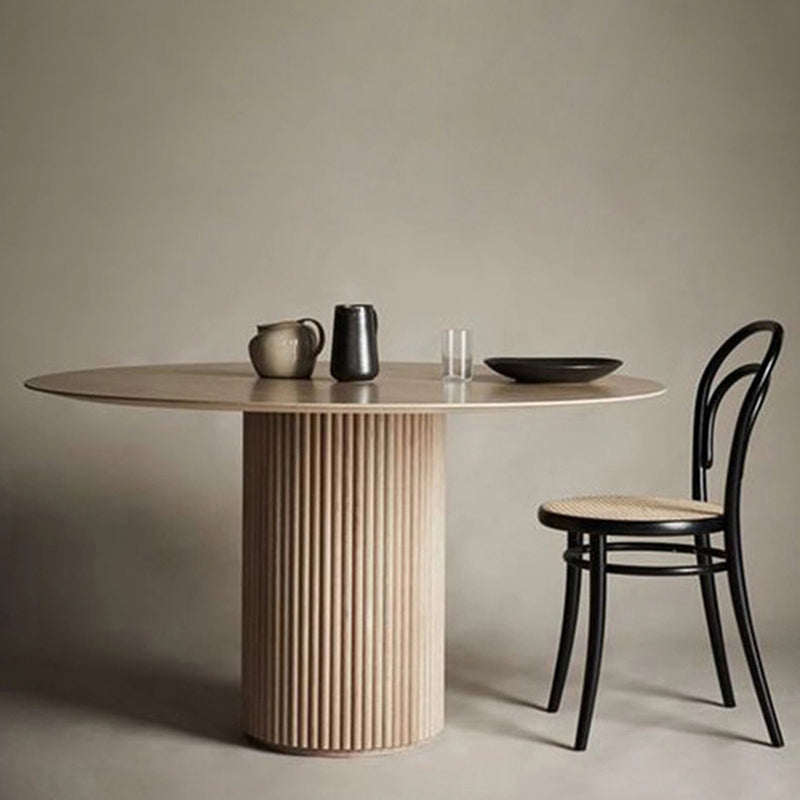 Round Pedestal Modern Dining Table Wood Color Fixed Table with Solid Wood 47.2"L x 47.2"W x 29.5"H Without Chairs Clearhalo 'Dining Tables & Seating' 'Dining Tables' 'dining_table' 'furn' 'furn_dining_table' 'Furniture' 'furniture_dining_table' 'Kitchen & Dining Furniture' 'kitchen' 'kitchen_dining_table' 5004064