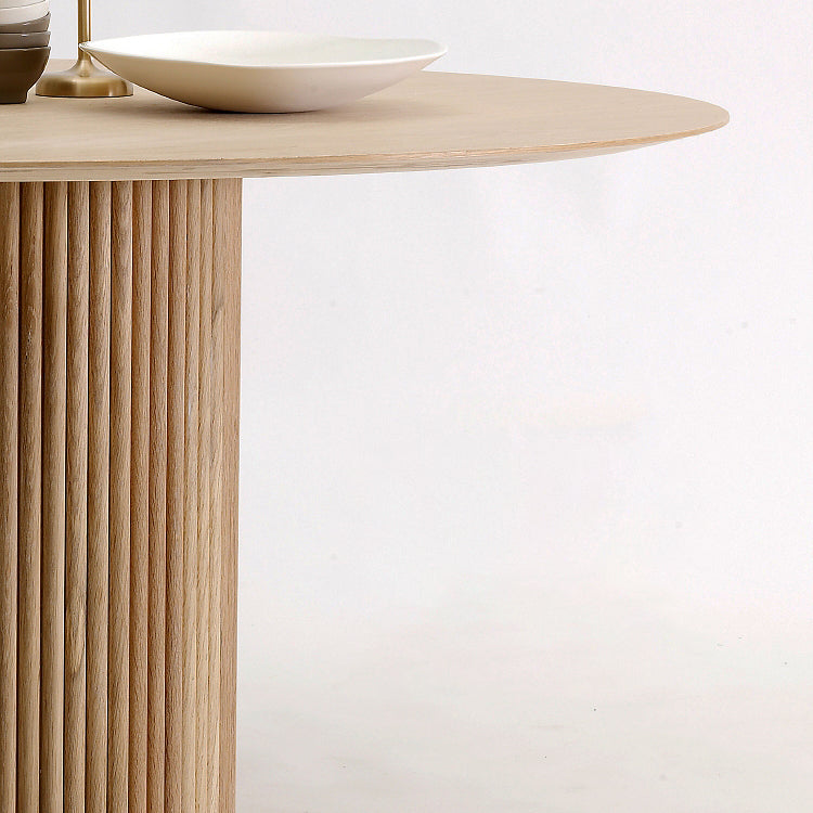 Round Pedestal Modern Dining Table Wood Color Fixed Table with Solid Wood Clearhalo 'Dining Tables & Seating' 'Dining Tables' 'dining_table' 'furn' 'furn_dining_table' 'Furniture' 'furniture_dining_table' 'Kitchen & Dining Furniture' 'kitchen' 'kitchen_dining_table' 5004068