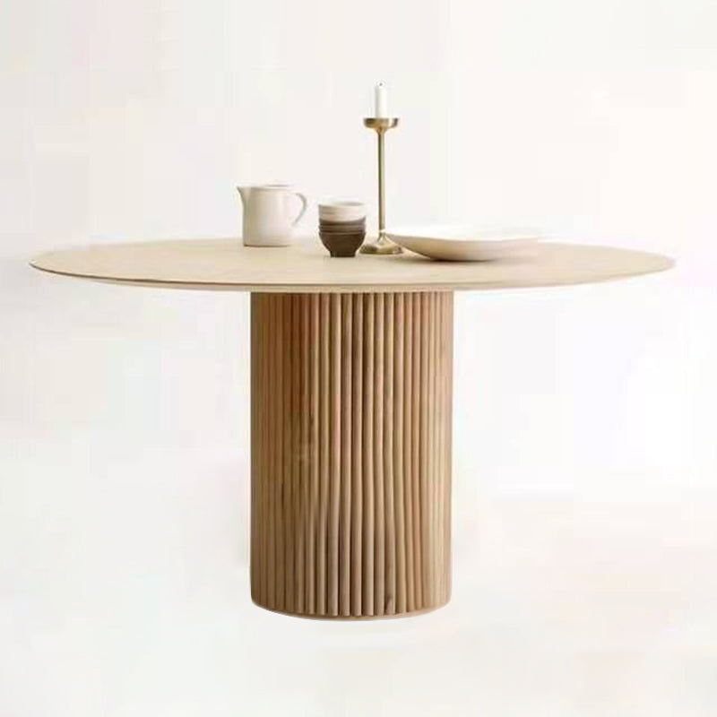 Round Pedestal Modern Dining Table Wood Color Fixed Table with Solid Wood Clearhalo 'Dining Tables & Seating' 'Dining Tables' 'dining_table' 'furn' 'furn_dining_table' 'Furniture' 'furniture_dining_table' 'Kitchen & Dining Furniture' 'kitchen' 'kitchen_dining_table' 5004070