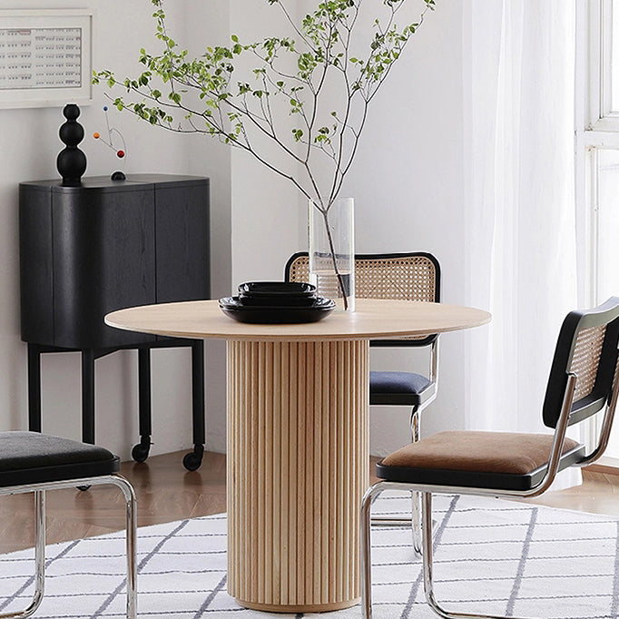 Round Pedestal Modern Dining Table Wood Color Fixed Table with Solid Wood Clearhalo 'Dining Tables & Seating' 'Dining Tables' 'dining_table' 'furn' 'furn_dining_table' 'Furniture' 'furniture_dining_table' 'Kitchen & Dining Furniture' 'kitchen' 'kitchen_dining_table' 5004071