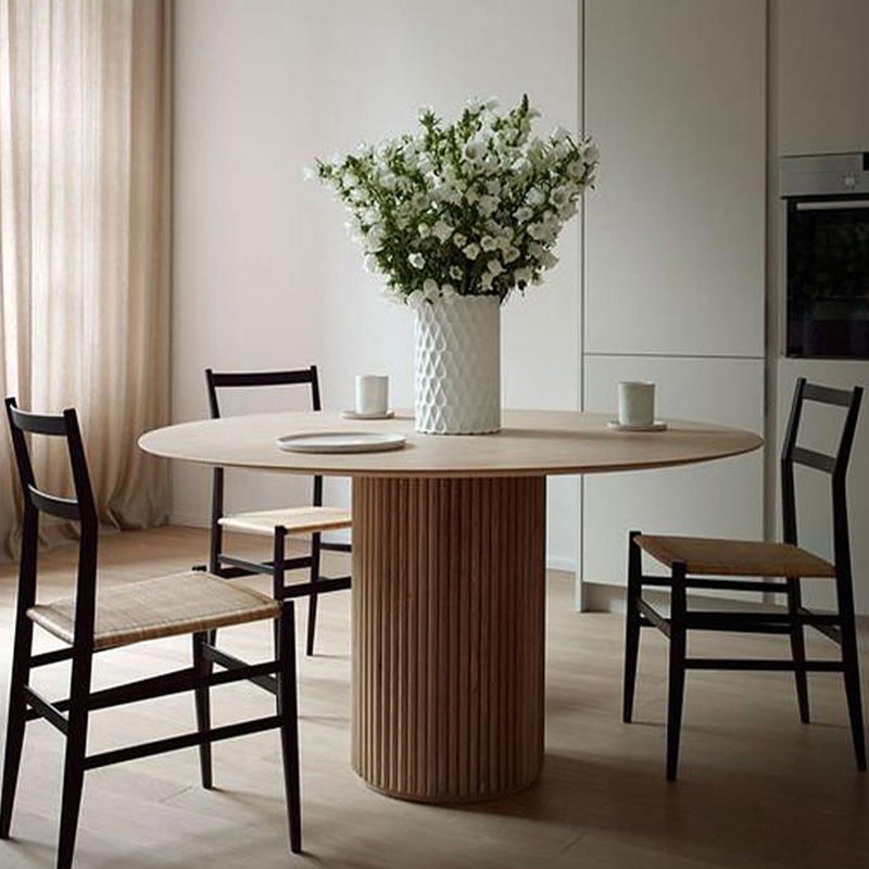 Round Pedestal Modern Dining Table Wood Color Fixed Table with Solid Wood Clearhalo 'Dining Tables & Seating' 'Dining Tables' 'dining_table' 'furn' 'furn_dining_table' 'Furniture' 'furniture_dining_table' 'Kitchen & Dining Furniture' 'kitchen' 'kitchen_dining_table' 5004072