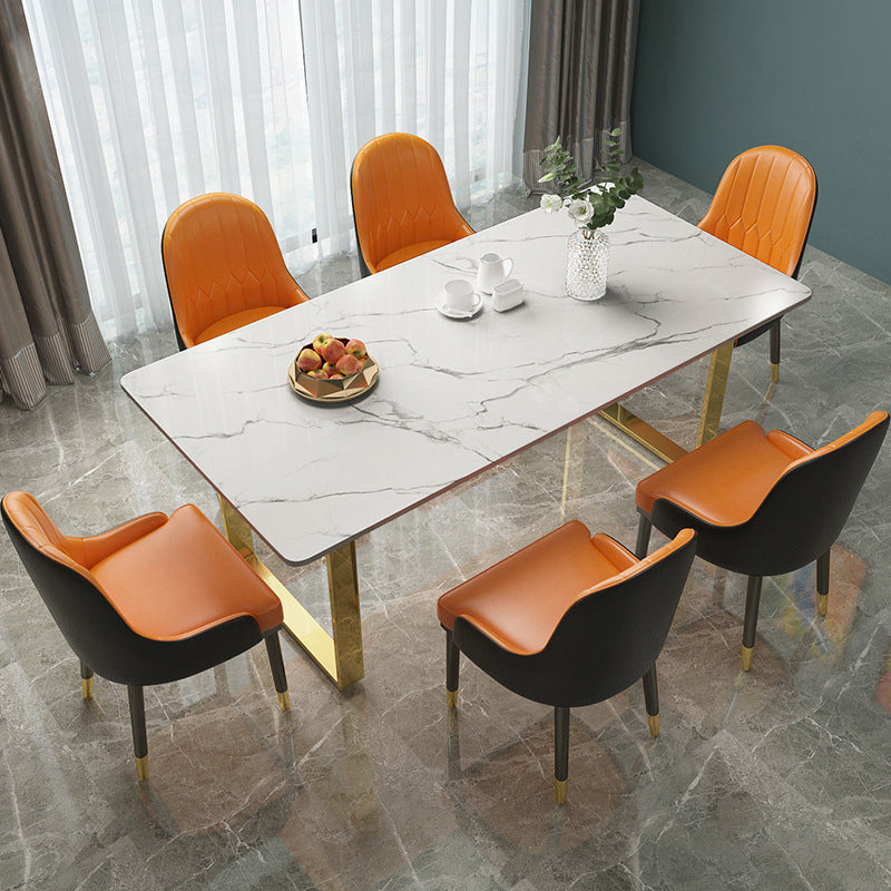 Marble Top Dining Table Modern Rectangle Dining Table with Sled Base 63"L x 27.6"W x 29.5"H Without Chairs Clearhalo 'Dining Tables & Seating' 'Dining Tables' 'dining_table' 'furn' 'furn_dining_table' 'Furniture' 'furniture_dining_table' 'Kitchen & Dining Furniture' 'kitchen' 'kitchen_dining_table' 5004093