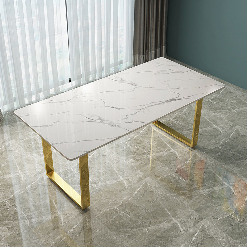 Marble Top Dining Table Modern Rectangle Dining Table with Sled Base 55.1"L x 27.6"W x 29.5"H Without Chairs Clearhalo 'Dining Tables & Seating' 'Dining Tables' 'dining_table' 'furn' 'furn_dining_table' 'Furniture' 'furniture_dining_table' 'Kitchen & Dining Furniture' 'kitchen' 'kitchen_dining_table' 5004096
