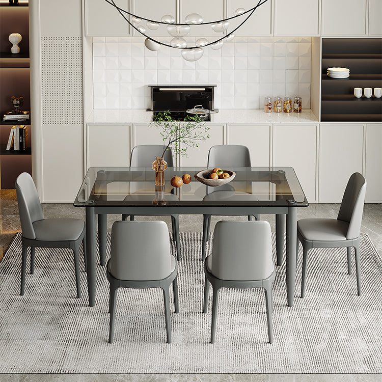 Modern Glass Dining Table Solid Wood Dining Table for Dining Room Grey Without Chairs Clearhalo 'Dining Tables & Seating' 'Dining Tables' 'dining_table' 'furn' 'furn_dining_table' 'Furniture' 'furniture_dining_table' 'Kitchen & Dining Furniture' 'kitchen' 'kitchen_dining_table' 5004155