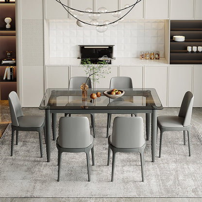 Modern Glass Dining Table Solid Wood Dining Table for Dining Room Grey Without Chairs Clearhalo 'Dining Tables & Seating' 'Dining Tables' 'dining_table' 'furn' 'furn_dining_table' 'Furniture' 'furniture_dining_table' 'Kitchen & Dining Furniture' 'kitchen' 'kitchen_dining_table' 5004155