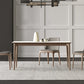 White Stone Top Table Mid-Century Modern Rectangle Table with 4 Wood Legs Brown 55.1"L x 31.5"W x 29.5"H Without Chairs Clearhalo 'Dining Tables & Seating' 'Dining Tables' 'dining_table' 'furn' 'furn_dining_table' 'Furniture' 'furniture_dining_table' 'Kitchen & Dining Furniture' 'kitchen' 'kitchen_dining_table' 5004172