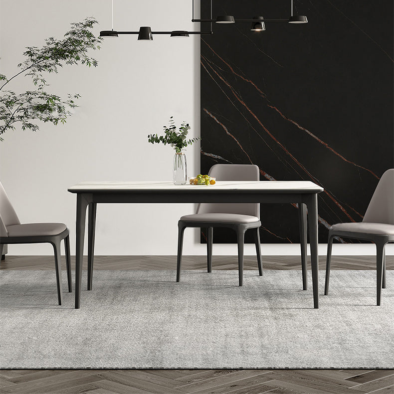 White Stone Top Table Mid-Century Modern Rectangle Table with 4 Wood Legs Black Without Chairs Clearhalo 'Dining Tables & Seating' 'Dining Tables' 'dining_table' 'furn' 'furn_dining_table' 'Furniture' 'furniture_dining_table' 'Kitchen & Dining Furniture' 'kitchen' 'kitchen_dining_table' 5004175