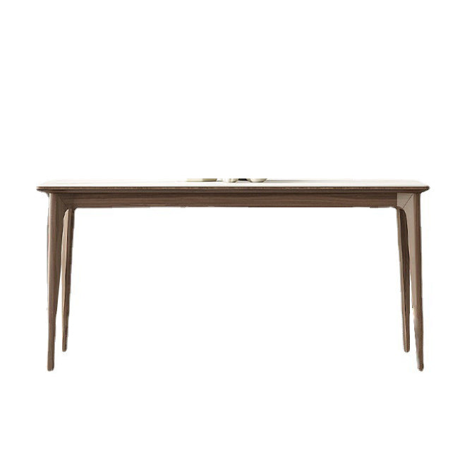 White Stone Top Table Mid-Century Modern Rectangle Table with 4 Wood Legs Brown Without Chairs Clearhalo 'Dining Tables & Seating' 'Dining Tables' 'dining_table' 'furn' 'furn_dining_table' 'Furniture' 'furniture_dining_table' 'Kitchen & Dining Furniture' 'kitchen' 'kitchen_dining_table' 5004176
