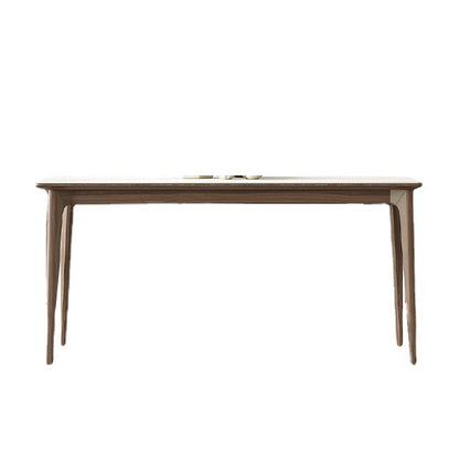 White Stone Top Table Mid-Century Modern Rectangle Table with 4 Wood Legs Brown Without Chairs Clearhalo 'Dining Tables & Seating' 'Dining Tables' 'dining_table' 'furn' 'furn_dining_table' 'Furniture' 'furniture_dining_table' 'Kitchen & Dining Furniture' 'kitchen' 'kitchen_dining_table' 5004176