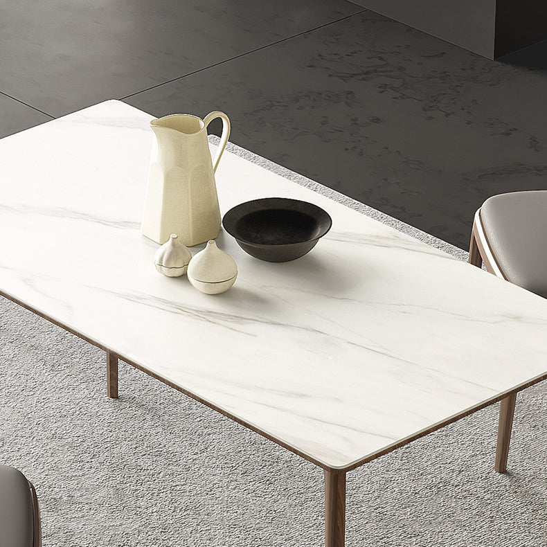 White Stone Top Table Mid-Century Modern Rectangle Table with 4 Wood Legs Clearhalo 'Dining Tables & Seating' 'Dining Tables' 'dining_table' 'furn' 'furn_dining_table' 'Furniture' 'furniture_dining_table' 'Kitchen & Dining Furniture' 'kitchen' 'kitchen_dining_table' 5004177