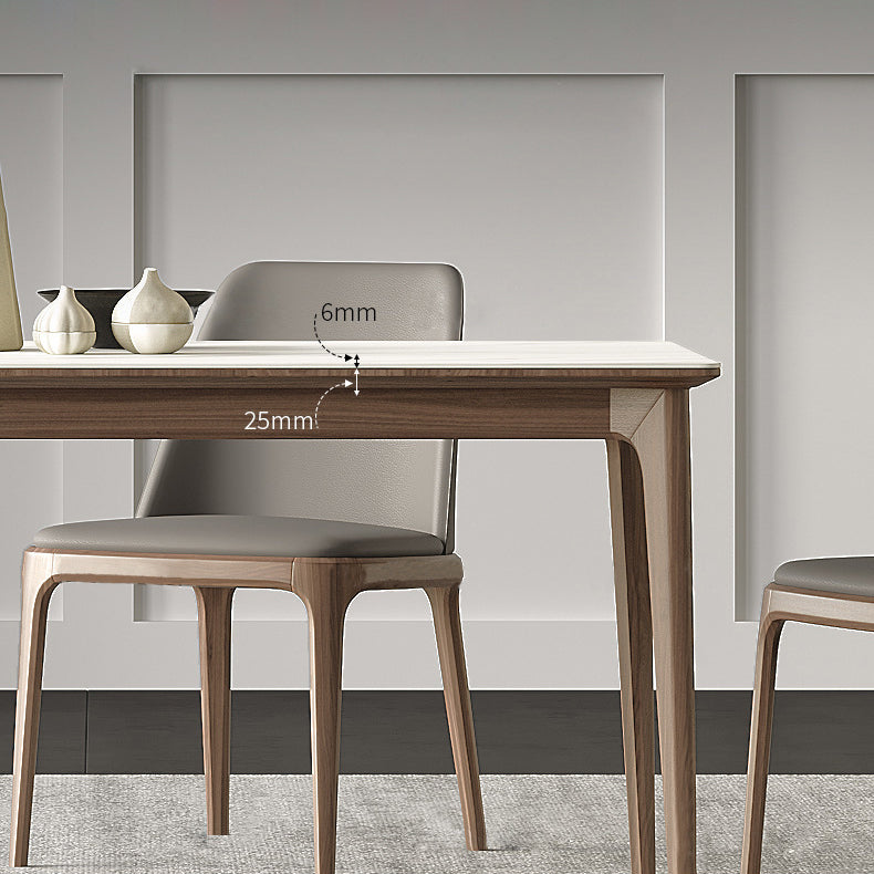 White Stone Top Table Mid-Century Modern Rectangle Table with 4 Wood Legs Clearhalo 'Dining Tables & Seating' 'Dining Tables' 'dining_table' 'furn' 'furn_dining_table' 'Furniture' 'furniture_dining_table' 'Kitchen & Dining Furniture' 'kitchen' 'kitchen_dining_table' 5004179