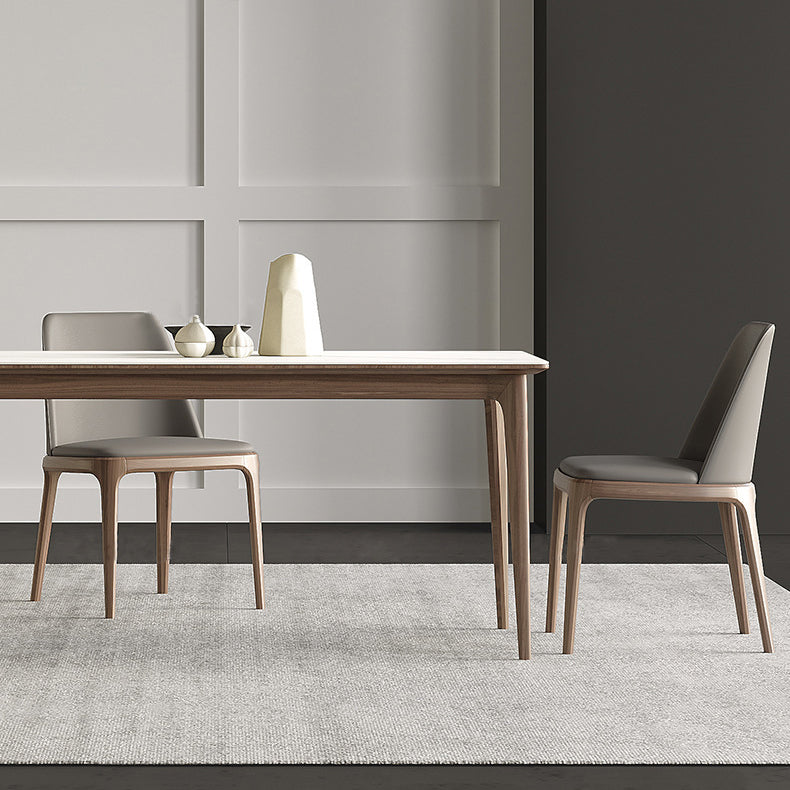 White Stone Top Table Mid-Century Modern Rectangle Table with 4 Wood Legs Clearhalo 'Dining Tables & Seating' 'Dining Tables' 'dining_table' 'furn' 'furn_dining_table' 'Furniture' 'furniture_dining_table' 'Kitchen & Dining Furniture' 'kitchen' 'kitchen_dining_table' 5004180