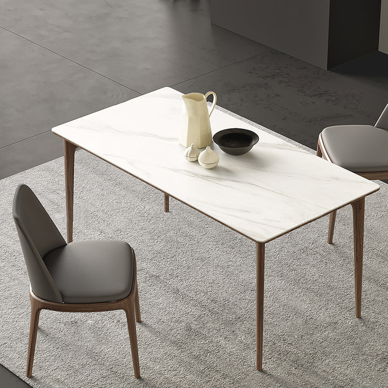 White Stone Top Table Mid-Century Modern Rectangle Table with 4 Wood Legs Clearhalo 'Dining Tables & Seating' 'Dining Tables' 'dining_table' 'furn' 'furn_dining_table' 'Furniture' 'furniture_dining_table' 'Kitchen & Dining Furniture' 'kitchen' 'kitchen_dining_table' 5004181
