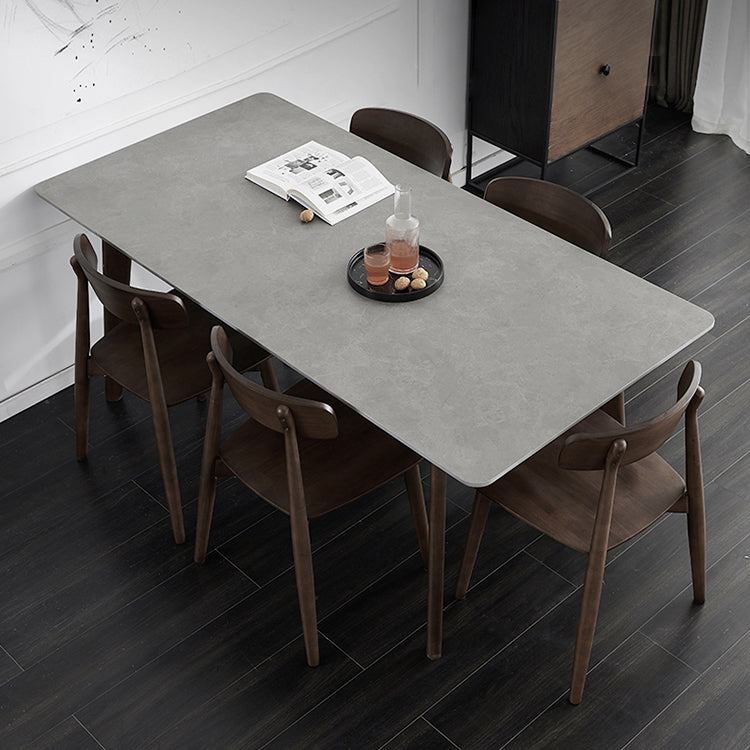 Stone Top Dining Table Mid-Century Modern Dining Table with 4 Oak Wood Legs Grey 70.9"L x 31.5"W x 29.5"H Without Chairs Clearhalo 'Dining Tables & Seating' 'Dining Tables' 'dining_table' 'furn' 'furn_dining_table' 'Furniture' 'furniture_dining_table' 'Kitchen & Dining Furniture' 'kitchen' 'kitchen_dining_table' 5004189