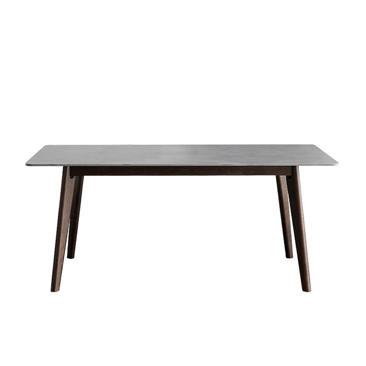 Stone Top Dining Table Mid-Century Modern Dining Table with 4 Oak Wood Legs Grey Without Chairs Clearhalo 'Dining Tables & Seating' 'Dining Tables' 'dining_table' 'furn' 'furn_dining_table' 'Furniture' 'furniture_dining_table' 'Kitchen & Dining Furniture' 'kitchen' 'kitchen_dining_table' 5004191
