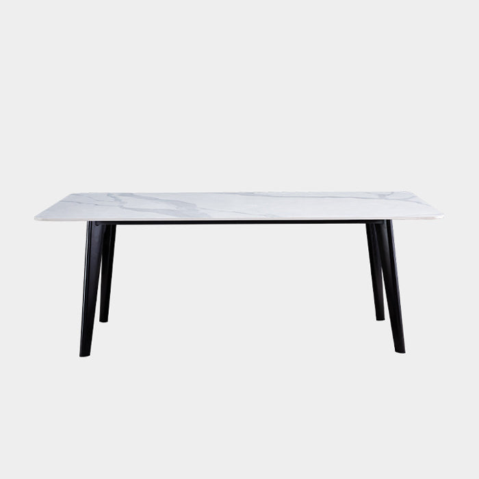 Stone Top Dining Table Mid-Century Modern Dining Table with 4 Oak Wood Legs White Without Chairs Clearhalo 'Dining Tables & Seating' 'Dining Tables' 'dining_table' 'furn' 'furn_dining_table' 'Furniture' 'furniture_dining_table' 'Kitchen & Dining Furniture' 'kitchen' 'kitchen_dining_table' 5004194