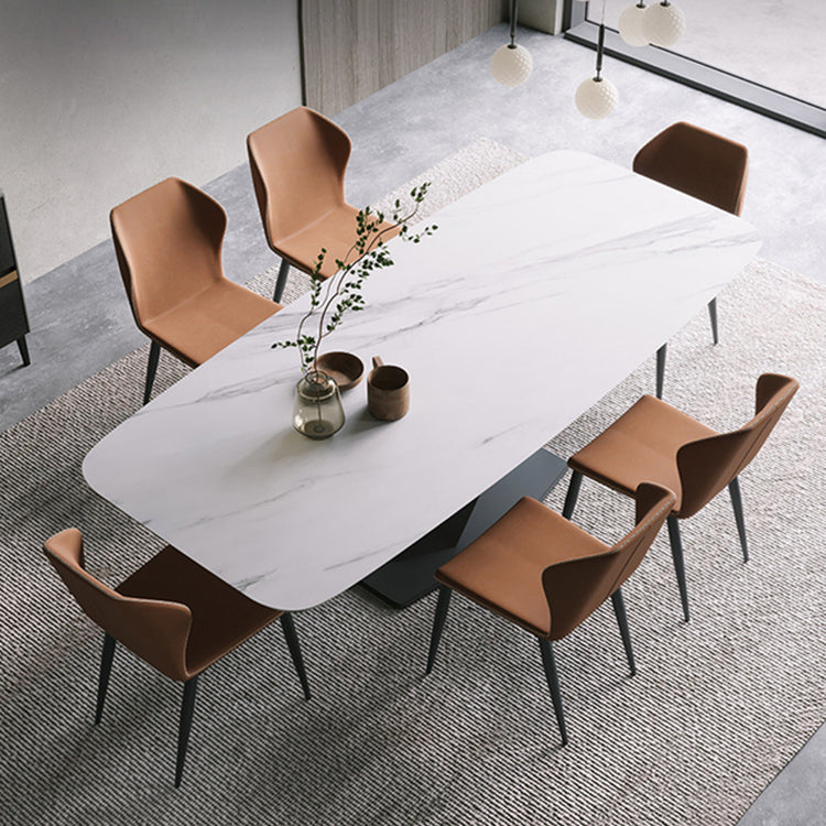 Modern Pedestal Casual Dining Table Stone and Metal Dining Room Kitchen Table White 63"L x 35.4"W x 29.5"H Without Chairs Clearhalo 'Dining Tables & Seating' 'Dining Tables' 'dining_table' 'furn' 'furn_dining_table' 'Furniture' 'furniture_dining_table' 'Kitchen & Dining Furniture' 'kitchen' 'kitchen_dining_table' 5004202