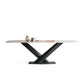 Modern Pedestal Casual Dining Table Stone and Metal Dining Room Kitchen Table White 70.9"L x 35.4"W x 29.5"H Without Chairs Clearhalo 'Dining Tables & Seating' 'Dining Tables' 'dining_table' 'furn' 'furn_dining_table' 'Furniture' 'furniture_dining_table' 'Kitchen & Dining Furniture' 'kitchen' 'kitchen_dining_table' 5004204