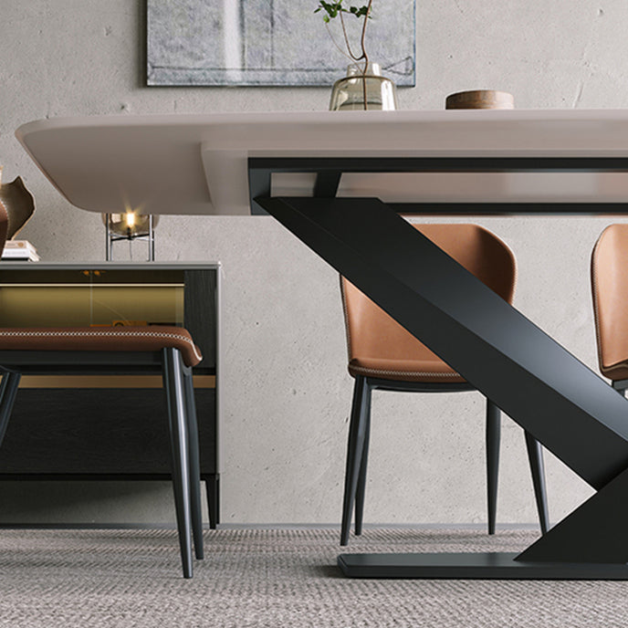 Modern Pedestal Casual Dining Table Stone and Metal Dining Room Kitchen Table Clearhalo 'Dining Tables & Seating' 'Dining Tables' 'dining_table' 'furn' 'furn_dining_table' 'Furniture' 'furniture_dining_table' 'Kitchen & Dining Furniture' 'kitchen' 'kitchen_dining_table' 5004206