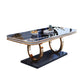 Stone Top Dining Table Traditional Luxury Table with Pedestal Base in Gold Black 70.9"L x 35.4"W x 29.5"H Without Chairs Clearhalo 'Dining Tables & Seating' 'Dining Tables' 'dining_table' 'furn' 'furn_dining_table' 'Furniture' 'furniture_dining_table' 'Kitchen & Dining Furniture' 'kitchen' 'kitchen_dining_table' 5004215