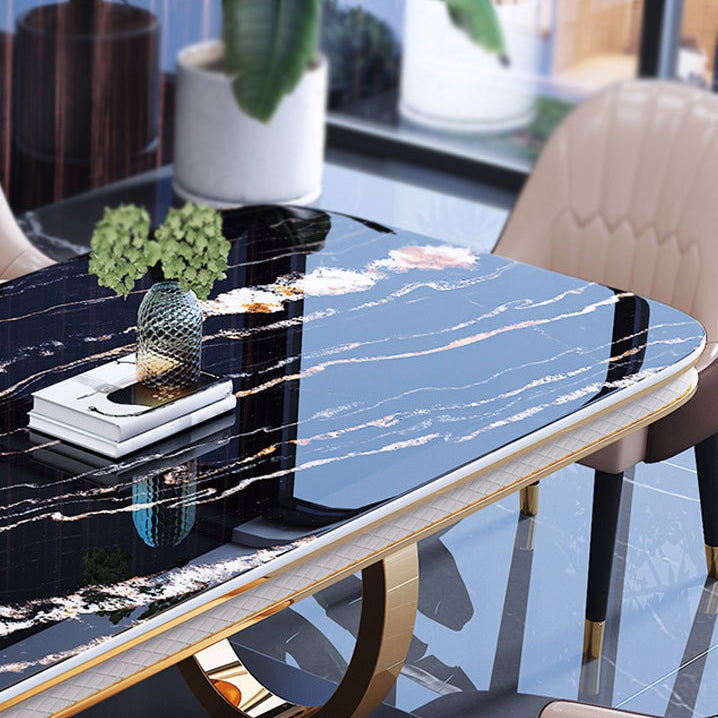 Stone Top Dining Table Traditional Luxury Table with Pedestal Base in Gold Clearhalo 'Dining Tables & Seating' 'Dining Tables' 'dining_table' 'furn' 'furn_dining_table' 'Furniture' 'furniture_dining_table' 'Kitchen & Dining Furniture' 'kitchen' 'kitchen_dining_table' 5004216