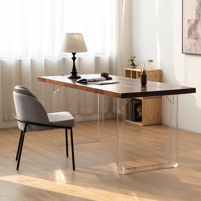 Rectangle Contemporary Standard Height Table Solid Wood Double Pedestal Dining Table Walnut 63"L x 27.6"W x 29.5"H Without Chairs Clearhalo 'Dining Tables & Seating' 'Dining Tables' 'dining_table' 'furn' 'furn_dining_table' 'Furniture' 'furniture_dining_table' 'Kitchen & Dining Furniture' 'kitchen' 'kitchen_dining_table' 5004224
