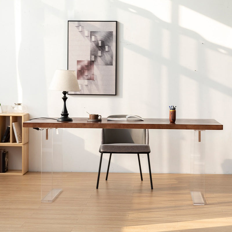 Rectangle Contemporary Standard Height Table Solid Wood Double Pedestal Dining Table Walnut 78.7"L x 31.5"W x 29.5"H Without Chairs Clearhalo 'Dining Tables & Seating' 'Dining Tables' 'dining_table' 'furn' 'furn_dining_table' 'Furniture' 'furniture_dining_table' 'Kitchen & Dining Furniture' 'kitchen' 'kitchen_dining_table' 5004227