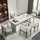 Metal Double Pedestal Table Modern Stone Top Rectangle Counter Dining Table White 51.2"L x 27.6"W x 29.5"H Without Chairs Clearhalo 'Dining Tables & Seating' 'Dining Tables' 'dining_table' 'furn' 'furn_dining_table' 'Furniture' 'furniture_dining_table' 'Kitchen & Dining Furniture' 'kitchen' 'kitchen_dining_table' 5004239