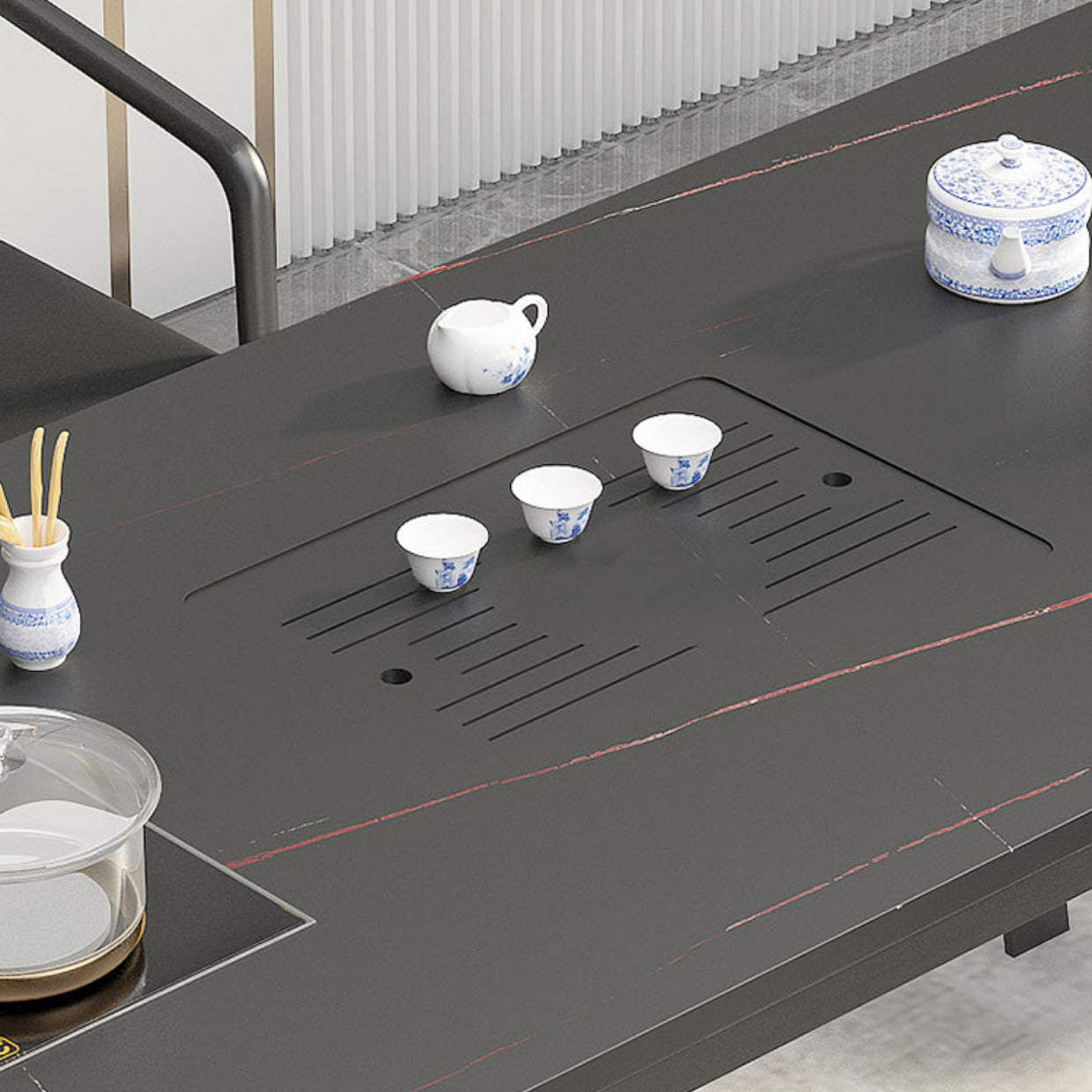 Metal Double Pedestal Table Modern Stone Top Rectangle Counter Dining Table Clearhalo 'Dining Tables & Seating' 'Dining Tables' 'dining_table' 'furn' 'furn_dining_table' 'Furniture' 'furniture_dining_table' 'Kitchen & Dining Furniture' 'kitchen' 'kitchen_dining_table' 5004244