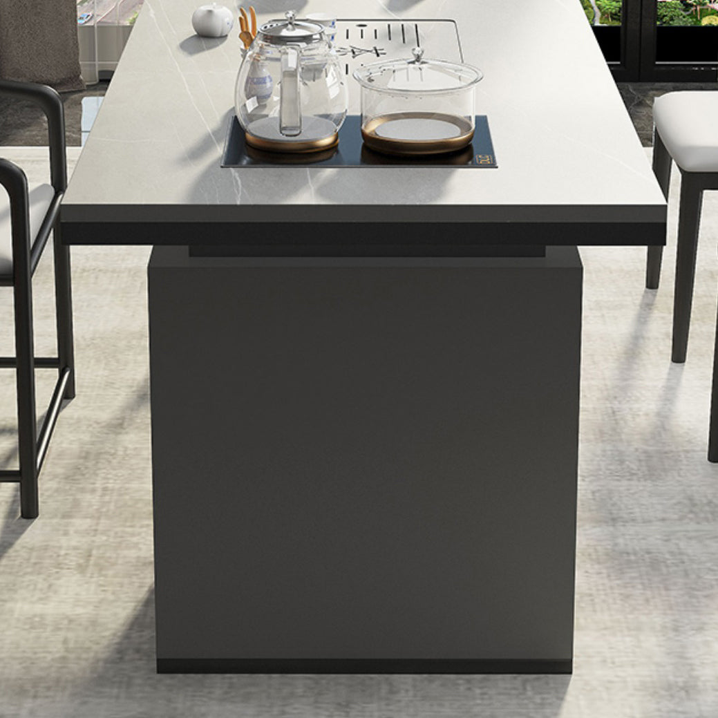 Metal Double Pedestal Table Modern Stone Top Rectangle Counter Dining Table Clearhalo 'Dining Tables & Seating' 'Dining Tables' 'dining_table' 'furn' 'furn_dining_table' 'Furniture' 'furniture_dining_table' 'Kitchen & Dining Furniture' 'kitchen' 'kitchen_dining_table' 5004246
