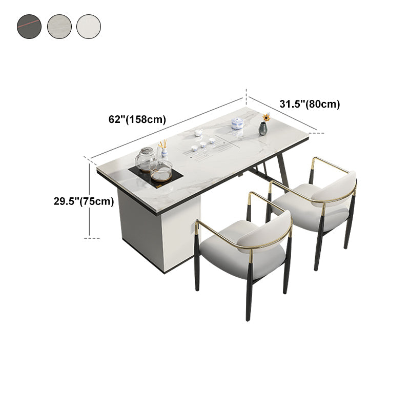 Metal Double Pedestal Table Modern Stone Top Rectangle Counter Dining Table Clearhalo 'Dining Tables & Seating' 'Dining Tables' 'dining_table' 'furn' 'furn_dining_table' 'Furniture' 'furniture_dining_table' 'Kitchen & Dining Furniture' 'kitchen' 'kitchen_dining_table' 5004252
