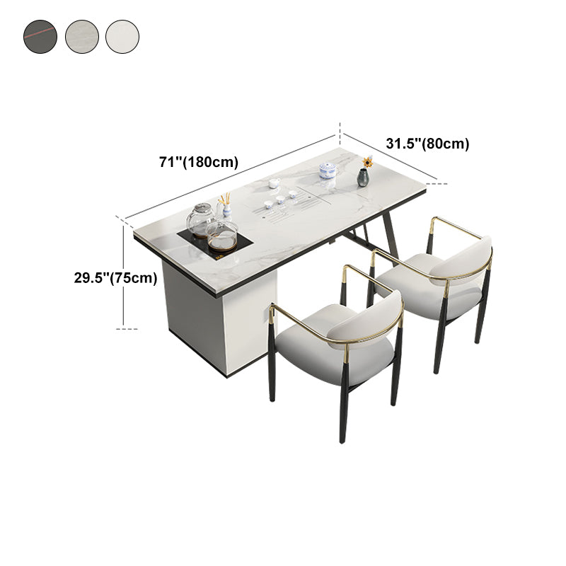 Metal Double Pedestal Table Modern Stone Top Rectangle Counter Dining Table Clearhalo 'Dining Tables & Seating' 'Dining Tables' 'dining_table' 'furn' 'furn_dining_table' 'Furniture' 'furniture_dining_table' 'Kitchen & Dining Furniture' 'kitchen' 'kitchen_dining_table' 5004253