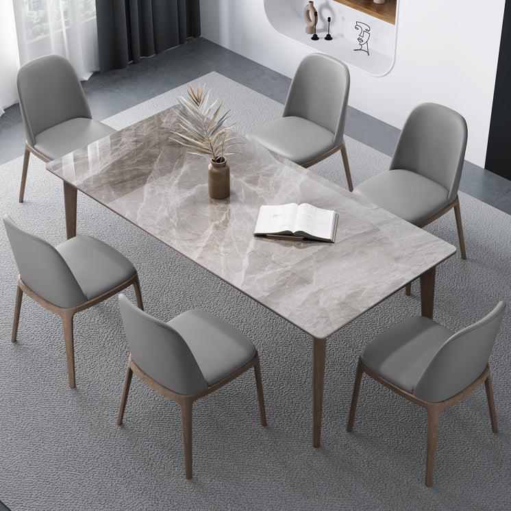 Medieval Modern Sintered Stone Dining Table Rectangle Table with Wooden 4 Legs Gray Without Chairs Clearhalo 'Dining Tables & Seating' 'Dining Tables' 'dining_table' 'furn' 'furn_dining_table' 'Furniture' 'furniture_dining_table' 'Kitchen & Dining Furniture' 'kitchen' 'kitchen_dining_table' 5004254