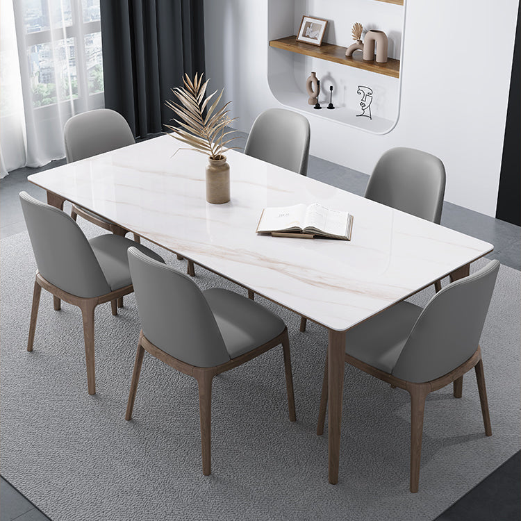 Medieval Modern Sintered Stone Dining Table Rectangle Table with Wooden 4 Legs White 55.1"L x 31.5"W x 29.5"H Without Chairs Clearhalo 'Dining Tables & Seating' 'Dining Tables' 'dining_table' 'furn' 'furn_dining_table' 'Furniture' 'furniture_dining_table' 'Kitchen & Dining Furniture' 'kitchen' 'kitchen_dining_table' 5004255