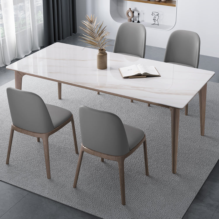 Medieval Modern Sintered Stone Dining Table Rectangle Table with Wooden 4 Legs White 63"L x 33.5"W x 29.5"H Without Chairs Clearhalo 'Dining Tables & Seating' 'Dining Tables' 'dining_table' 'furn' 'furn_dining_table' 'Furniture' 'furniture_dining_table' 'Kitchen & Dining Furniture' 'kitchen' 'kitchen_dining_table' 5004256