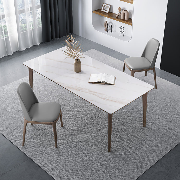 Medieval Modern Sintered Stone Dining Table Rectangle Table with Wooden 4 Legs White 70.9"L x 35.4"W x 29.5"H Without Chairs Clearhalo 'Dining Tables & Seating' 'Dining Tables' 'dining_table' 'furn' 'furn_dining_table' 'Furniture' 'furniture_dining_table' 'Kitchen & Dining Furniture' 'kitchen' 'kitchen_dining_table' 5004257