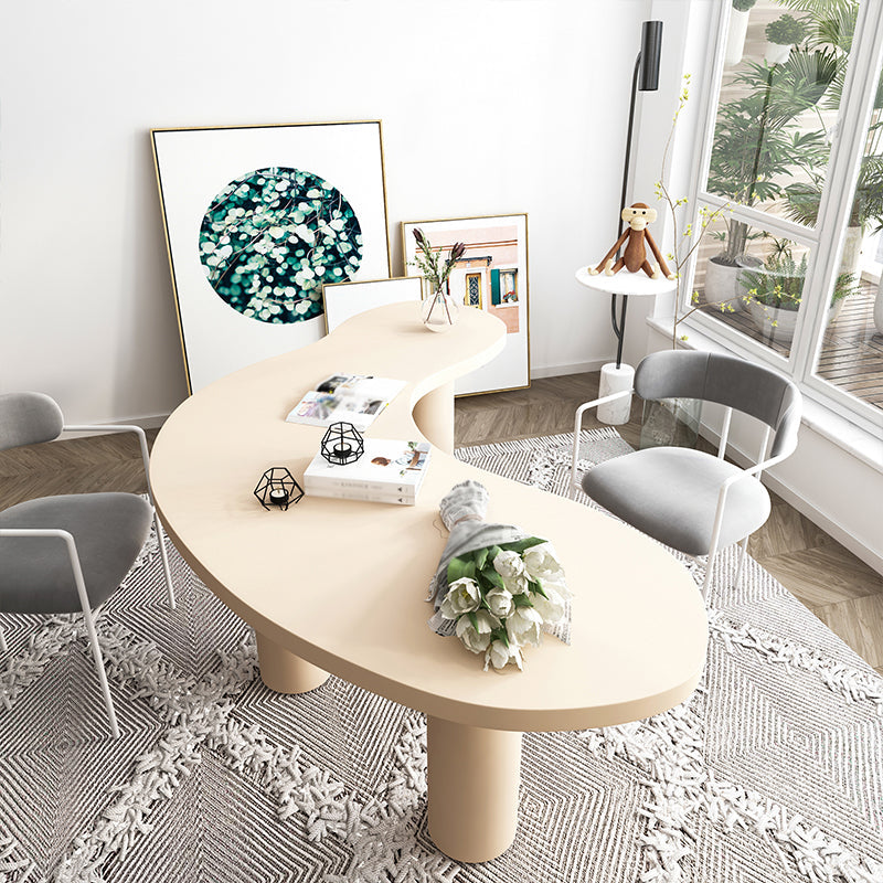 Modern Solid Wood Dining Table 3 Legs Dining Table for Dining Room Beige 63"L x 27.6"W x 29.5"H Without Chairs Clearhalo 'Dining Tables & Seating' 'Dining Tables' 'dining_table' 'furn' 'furn_dining_table' 'Furniture' 'furniture_dining_table' 'Kitchen & Dining Furniture' 'kitchen' 'kitchen_dining_table' 5004272