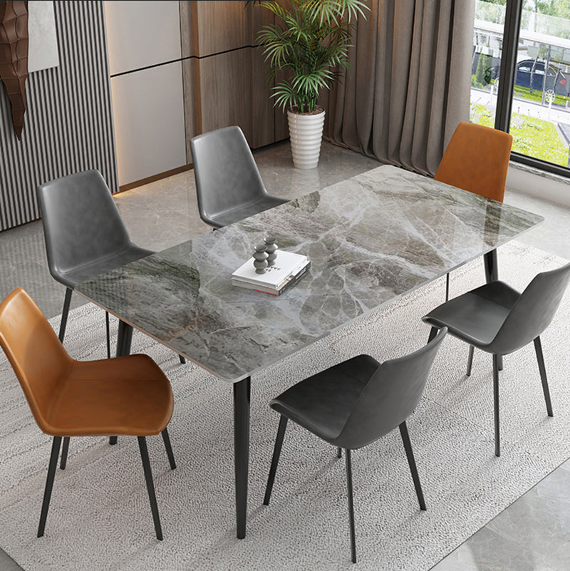 Stone Top Dining Table Rectangle Dining Table with Wood Steel Base in Black Grey Without Chairs Clearhalo 'Dining Tables & Seating' 'Dining Tables' 'dining_table' 'furn' 'furn_dining_table' 'Furniture' 'furniture_dining_table' 'Kitchen & Dining Furniture' 'kitchen' 'kitchen_dining_table' 5004294