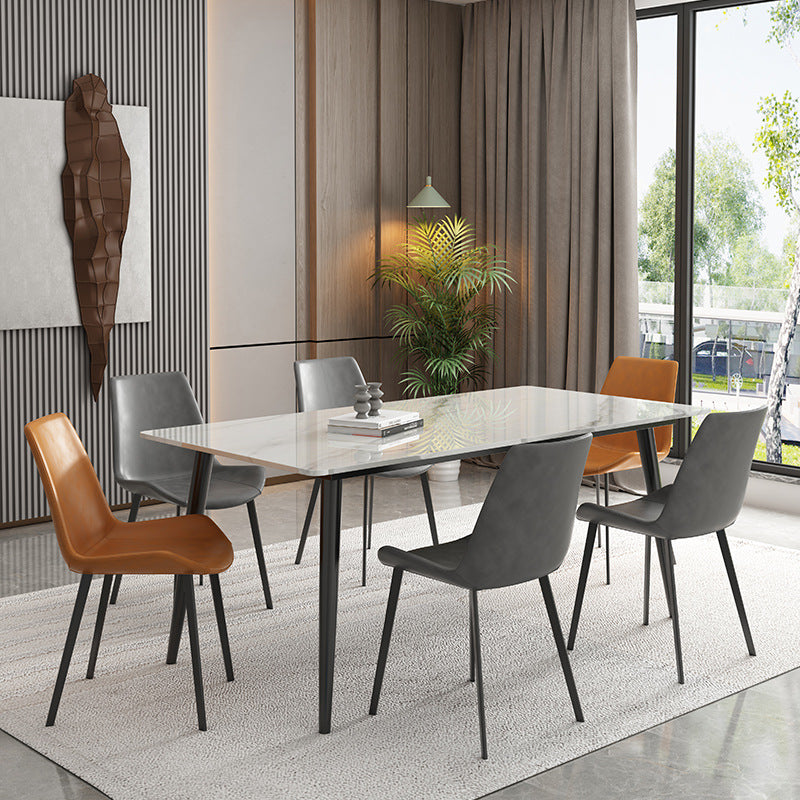 Stone Top Dining Table Rectangle Dining Table with Wood Steel Base in Black White 63"L x 35.4"W x 29.5"H Without Chairs Clearhalo 'Dining Tables & Seating' 'Dining Tables' 'dining_table' 'furn' 'furn_dining_table' 'Furniture' 'furniture_dining_table' 'Kitchen & Dining Furniture' 'kitchen' 'kitchen_dining_table' 5004295