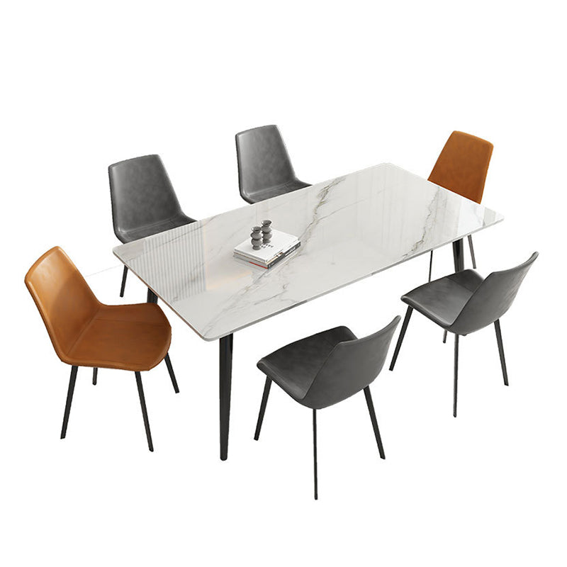 Stone Top Dining Table Rectangle Dining Table with Wood Steel Base in Black Clearhalo 'Dining Tables & Seating' 'Dining Tables' 'dining_table' 'furn' 'furn_dining_table' 'Furniture' 'furniture_dining_table' 'Kitchen & Dining Furniture' 'kitchen' 'kitchen_dining_table' 5004297