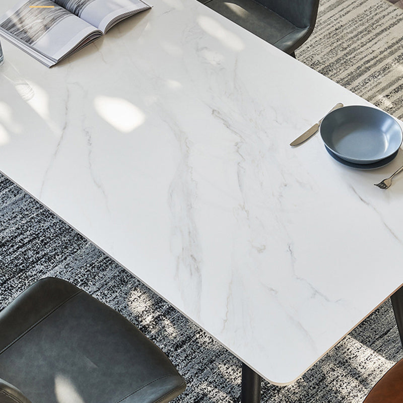 Stone Top Dining Table Rectangle Dining Table with Wood Steel Base in Black Clearhalo 'Dining Tables & Seating' 'Dining Tables' 'dining_table' 'furn' 'furn_dining_table' 'Furniture' 'furniture_dining_table' 'Kitchen & Dining Furniture' 'kitchen' 'kitchen_dining_table' 5004301